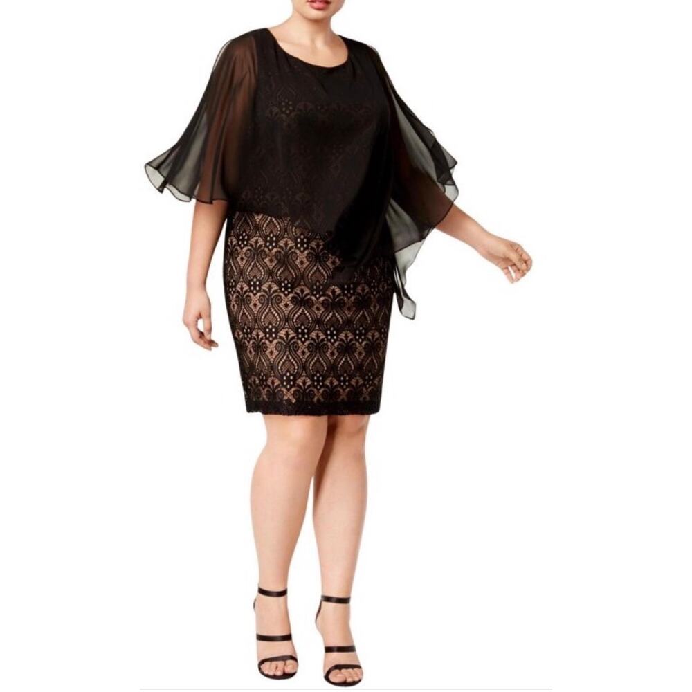Connected Apparel Size 18W Black Sheath Dress Lace Overlay Party‎ Wedding NEW